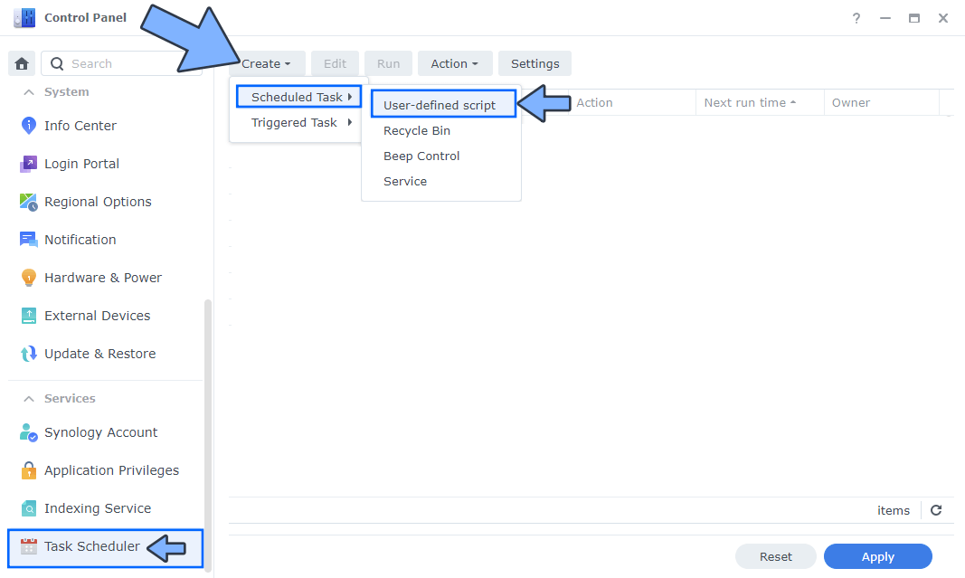 Uživatelem definovaný skript Synology